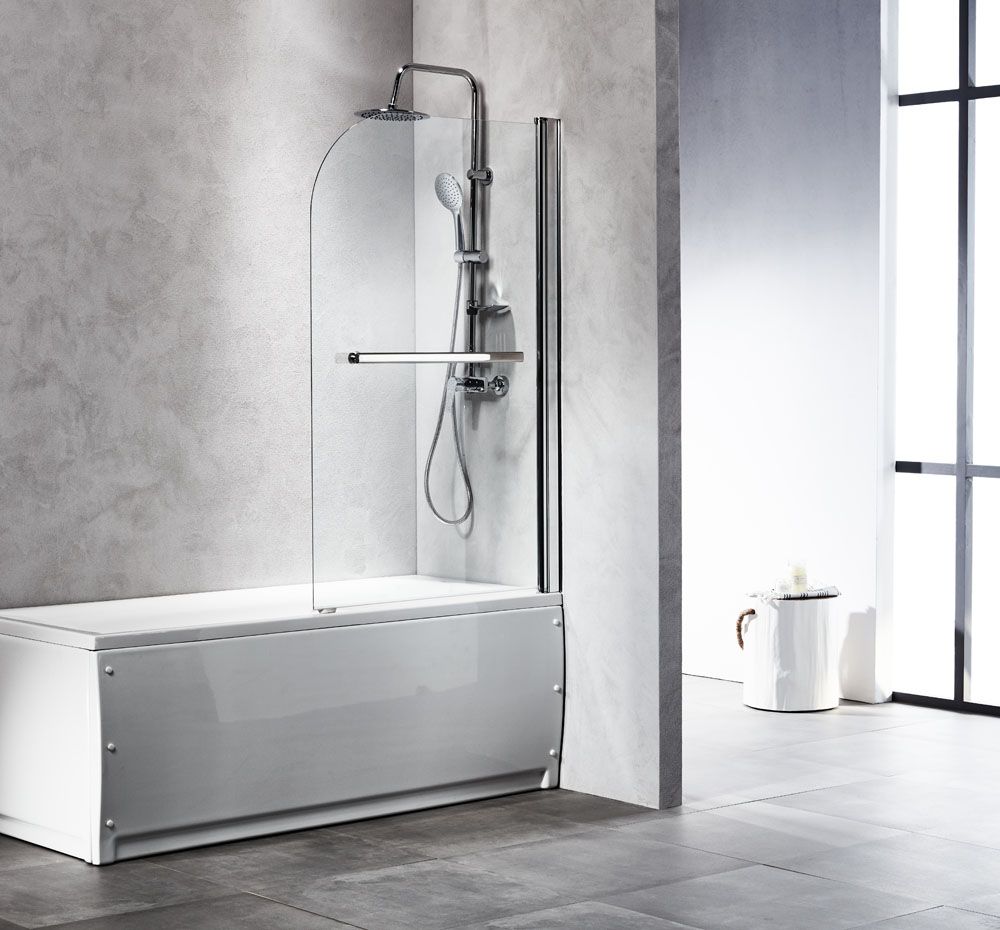 Παραβάν μπανιέρας New Tema Clear cl 90140 90x140cm με ανοιγόμενο φύλλο μπανιέρας. Κρύσταλλο ασφαλείας 6mm, χρωμέ προφίλ και λαβή-πετσετοκρεμάστρα 60cm. Ποιότητα και στυλ για το μπάνιο σας.