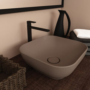 Olympia Trend Square 02 Brown Beige Matt επικαθήμενος νιπτήρας 38x38 σε γήινη απόχρωση