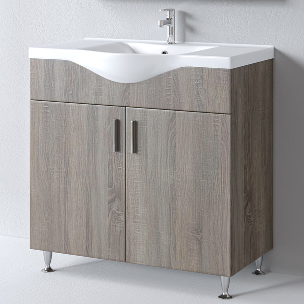 Ο Πάγκος SIENA SONOMA DARK 90 με νιπτήρα BASIC 90 προσφέρει μοντέρνο design, κομψότητα και εργονομική λειτουργικότητα. Η απόχρωση Sonoma Dark δίνει έντονη όψη ξύλου και βάθος στο μπάνιο σας.