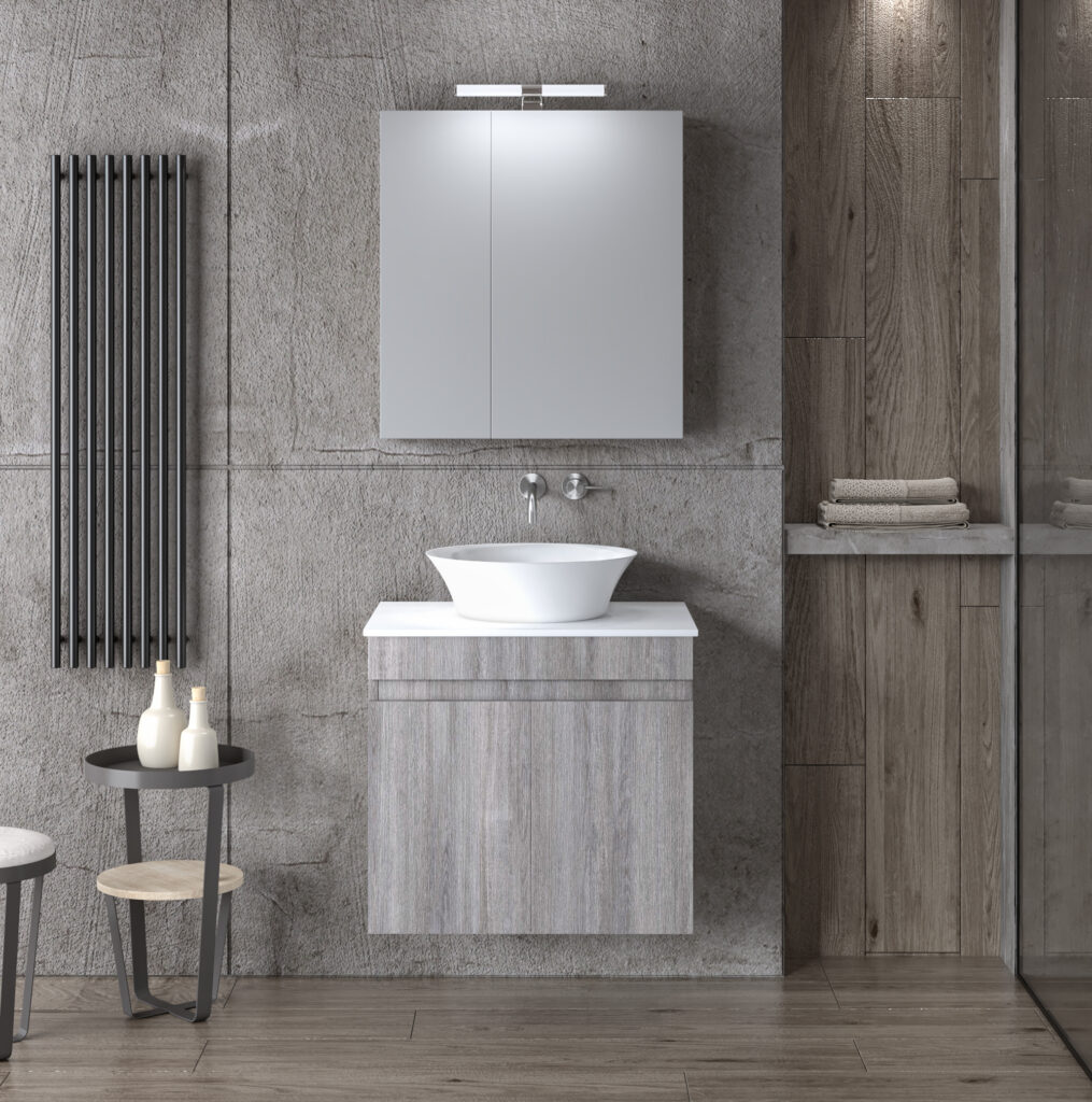 Σετ επίπλου μπάνιου OMEGA TOP 60cm Grey Oak με ξύλινη αισθητική για μοντέρνο μπάνιο