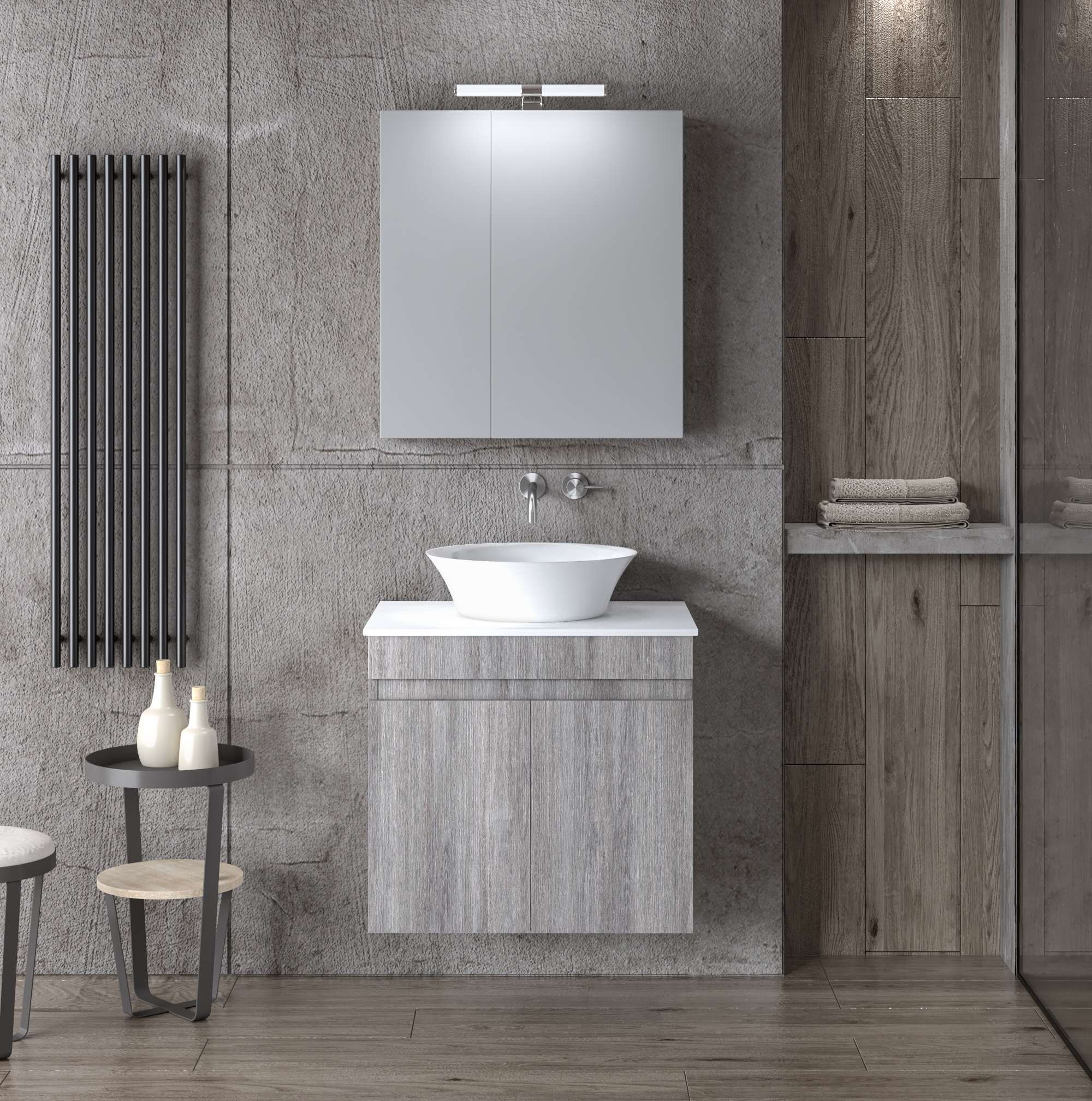 Σετ επίπλου μπάνιου OMEGA TOP 60cm Grey Oak με ξύλινη αισθητική για μοντέρνο μπάνιο