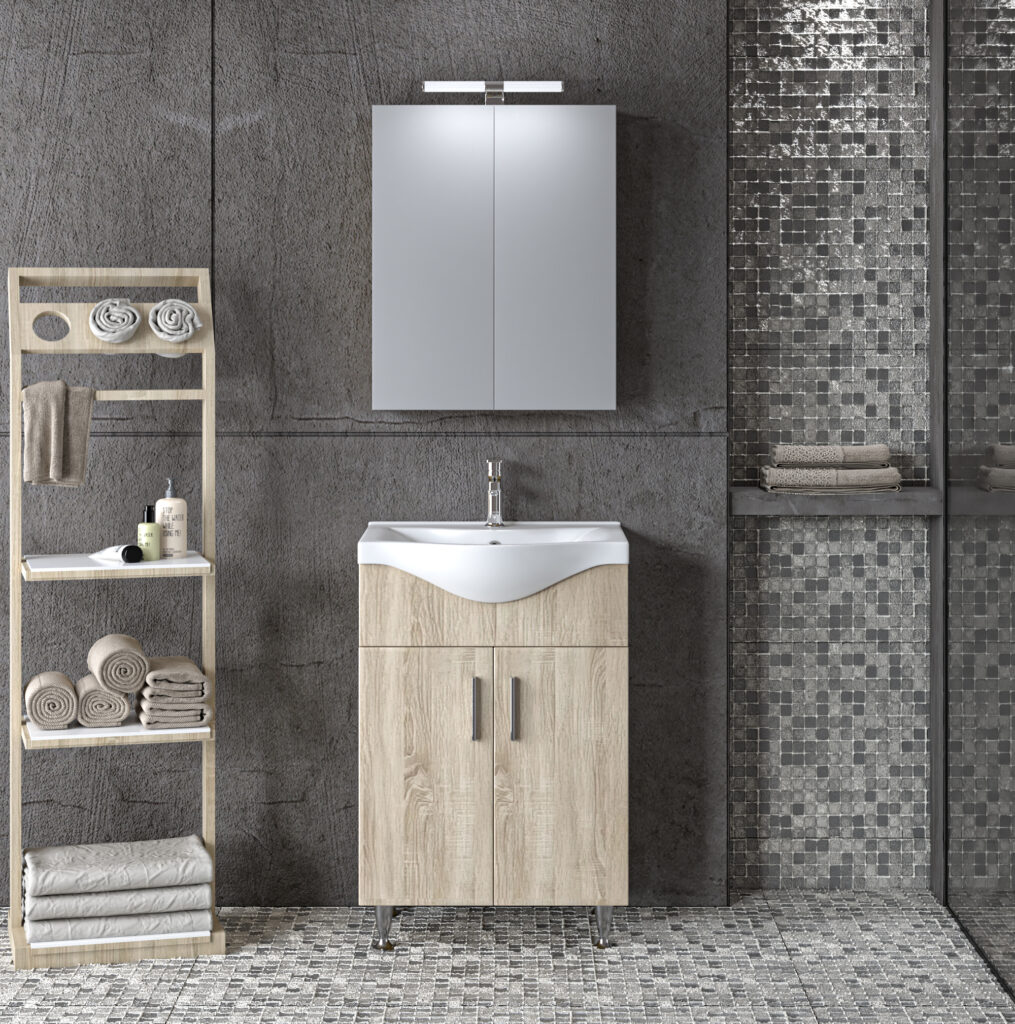 Σετ επίπλου μπάνιου SIENA Sonoma 55 compact με φυσική ξύλινη όψη