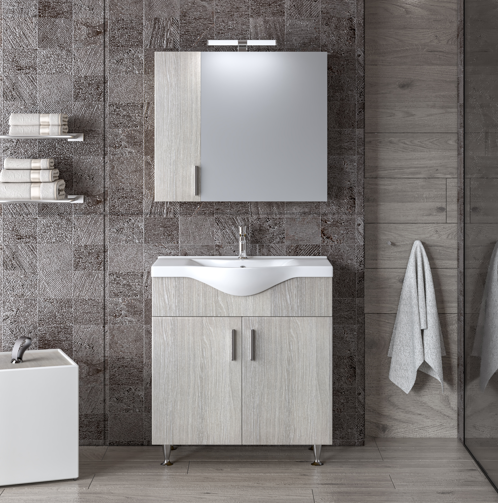 Σετ επίπλου μπάνιου SIENA Harmony New 75 σε φυσική ξύλινη απόχρωση με καθρέφτη