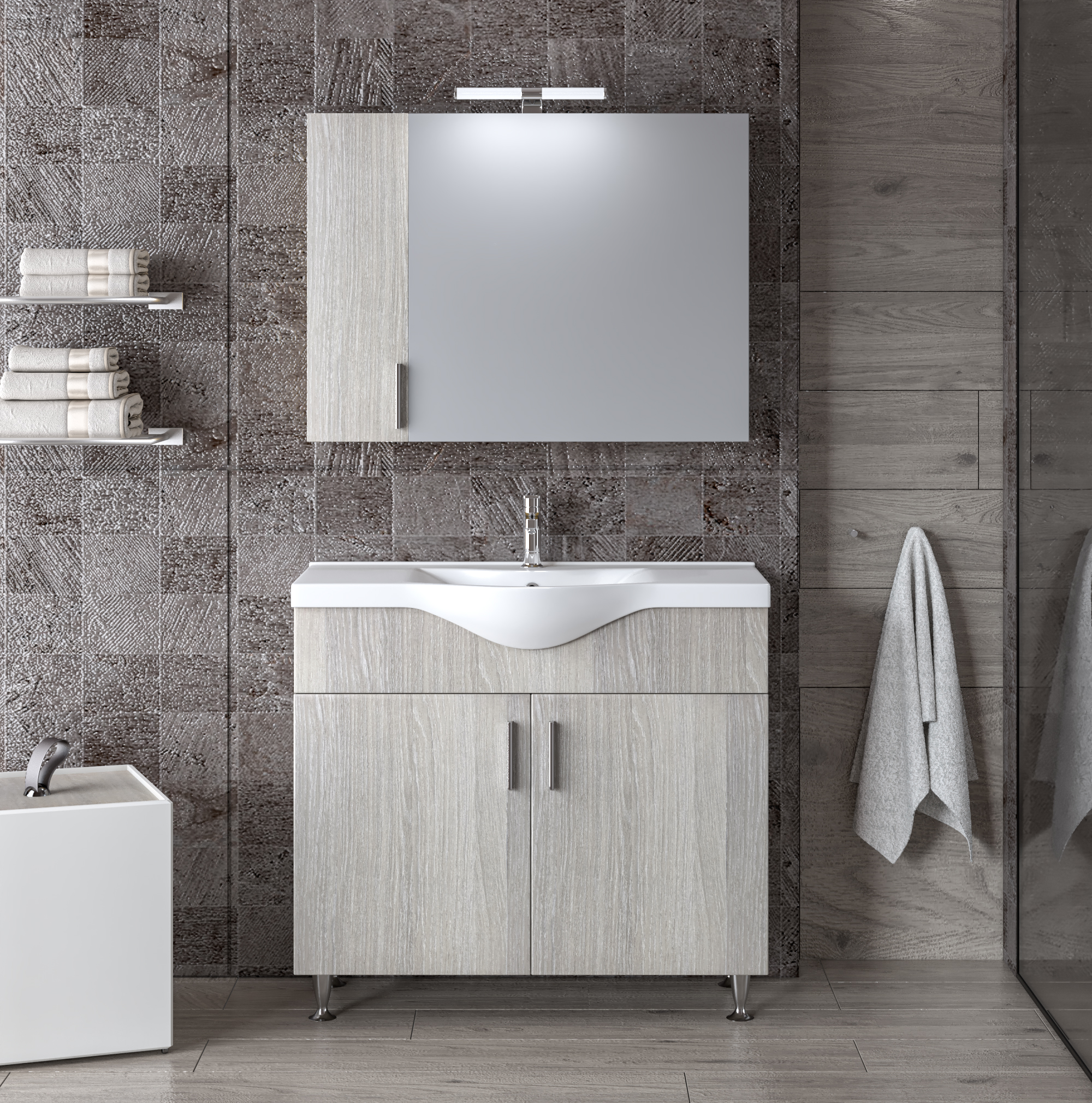 Σετ μπάνιου SIENA HARMONY NEW 90 με πάγκο, καθρέφτη & νιπτήρα BASIC 90. Μοντέρνος σχεδιασμός, αποθηκευτικοί χώροι & αθόρυβο κλείσιμο.